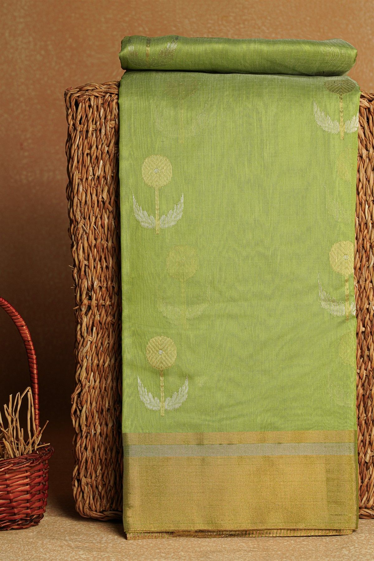 Chanderi Sico Pista Green Saree