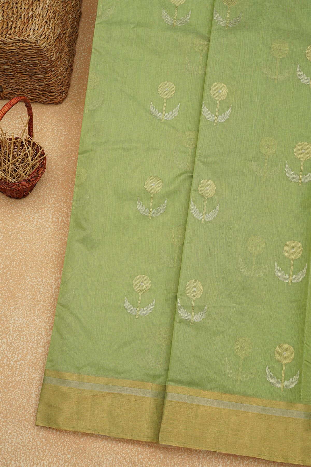 Chanderi Sico Pista Green Saree