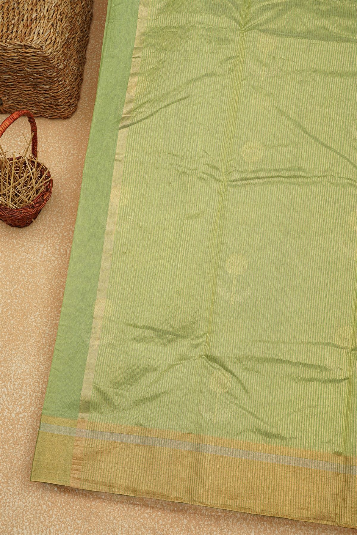 Chanderi Sico Pista Green Saree