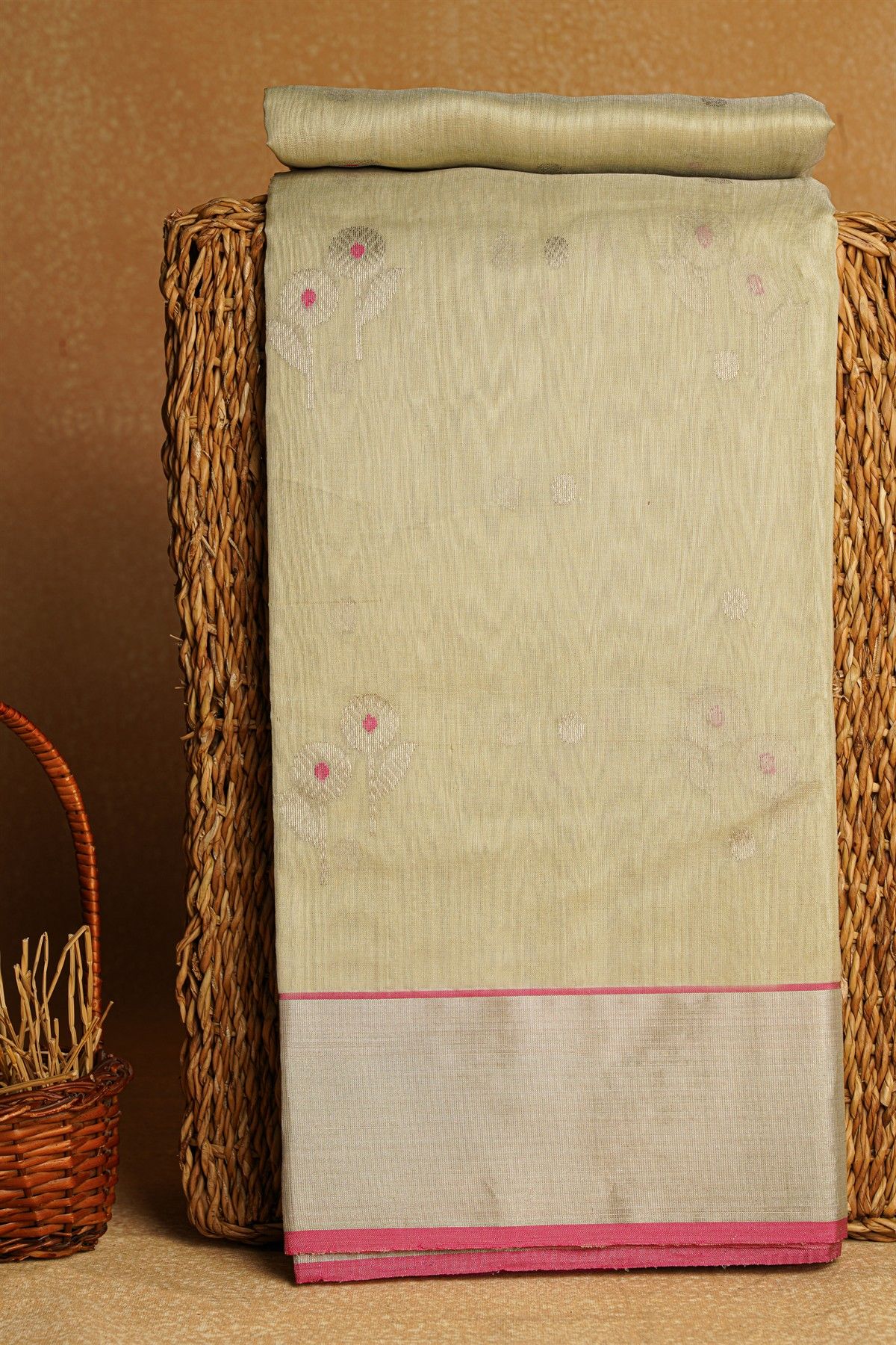 Chanderi Sico Cream Saree