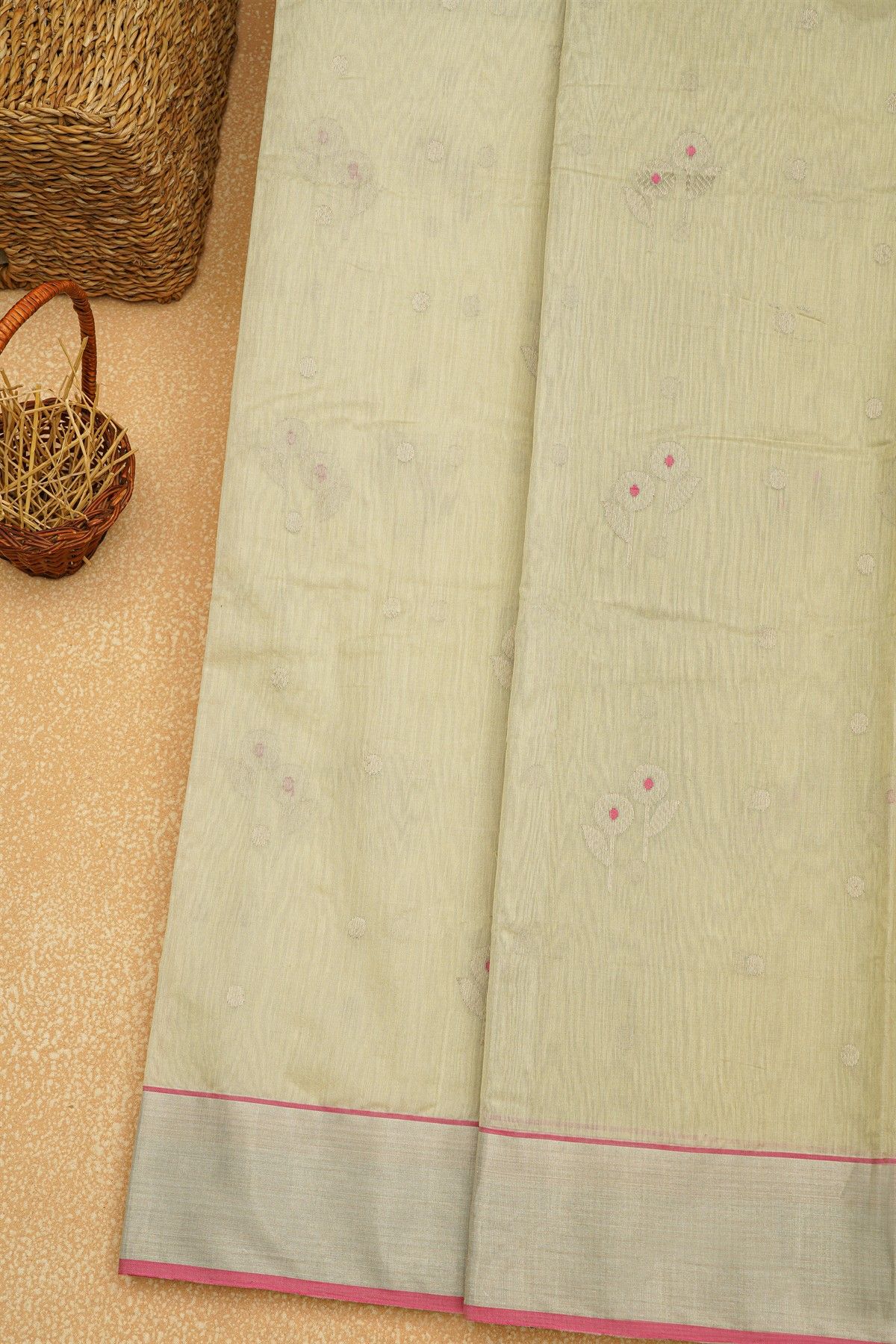 Chanderi Sico Cream Saree