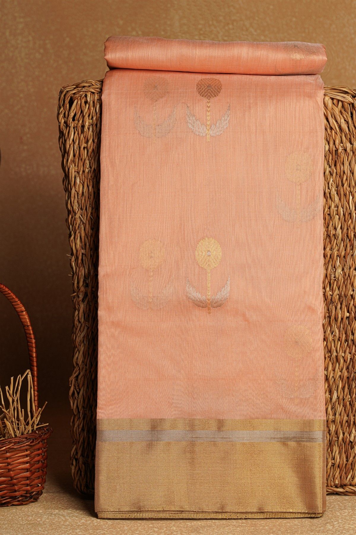 Chanderi Sico Peach Saree