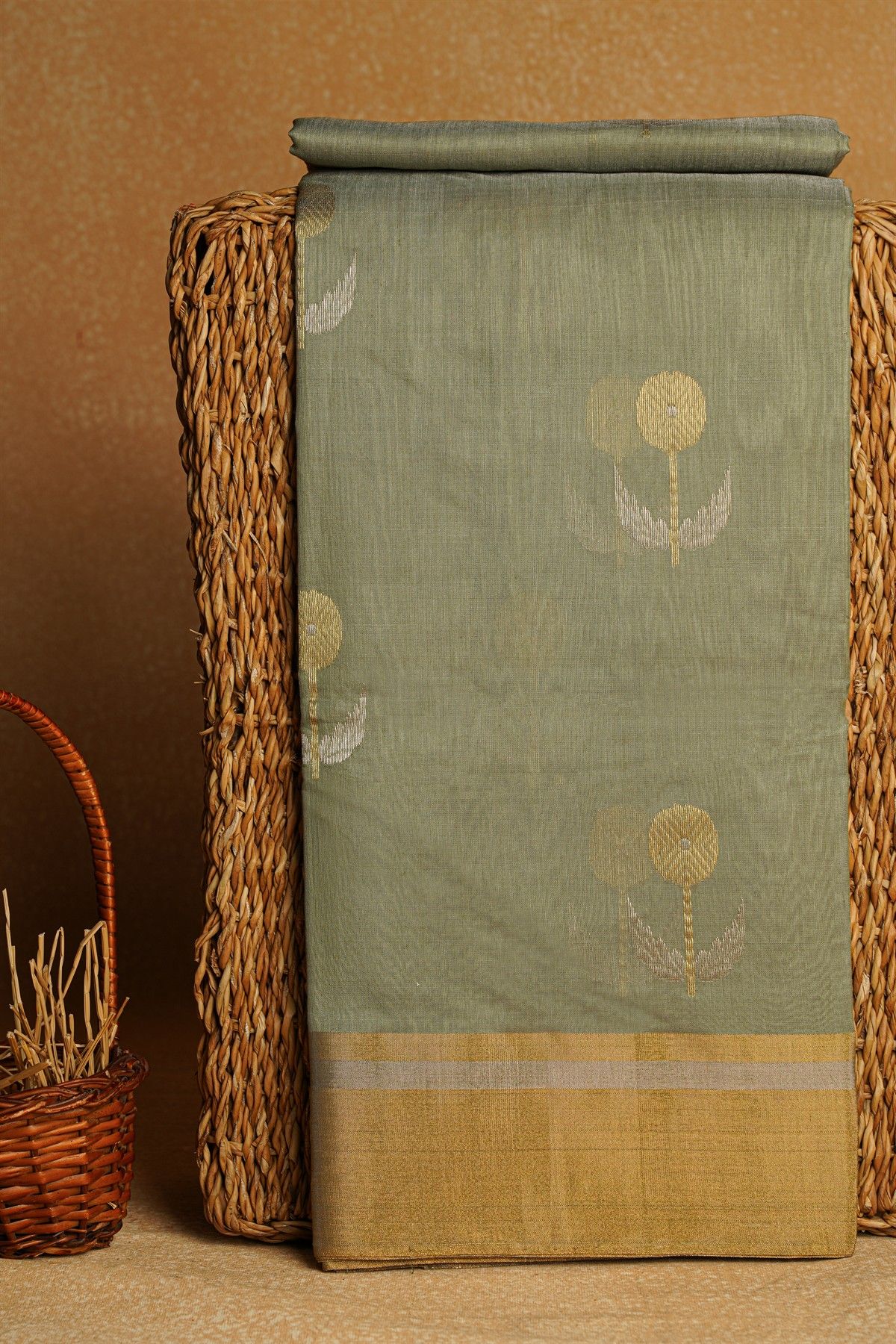 Chanderi Sico Grey Saree