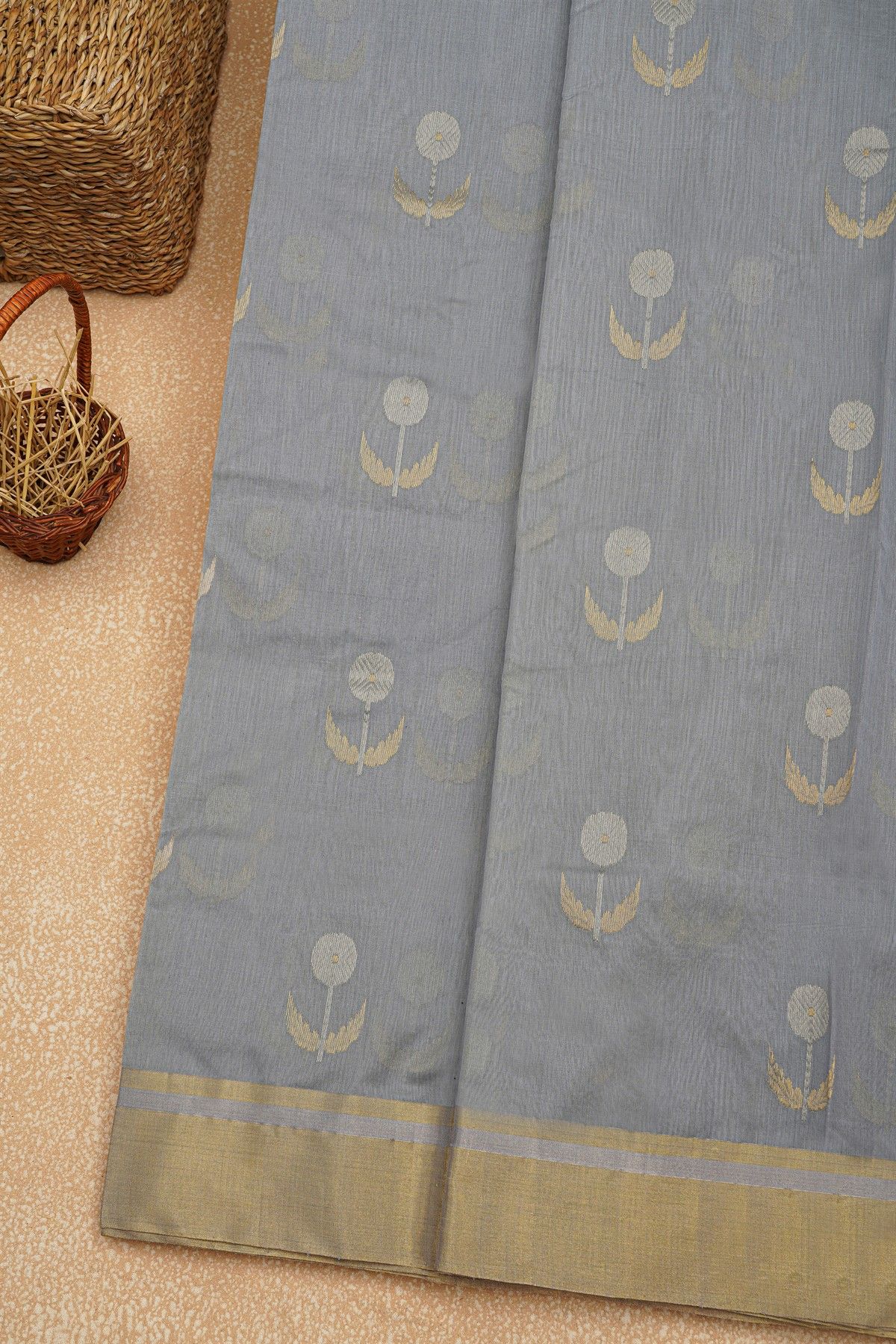 Chanderi Sico Grey Saree