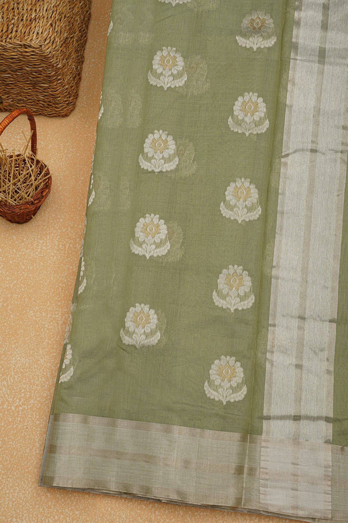 Chanderi Sico Sage Green Saree