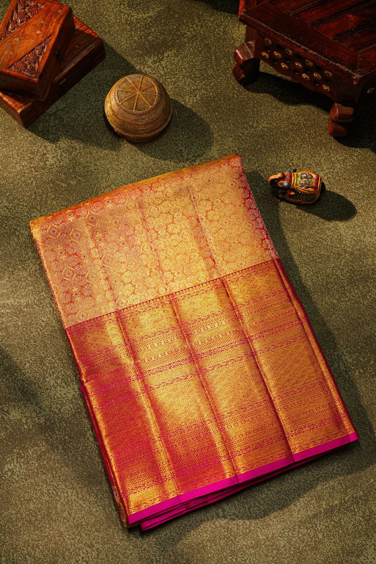 Kancheepuram Silk Gold Peach Saree