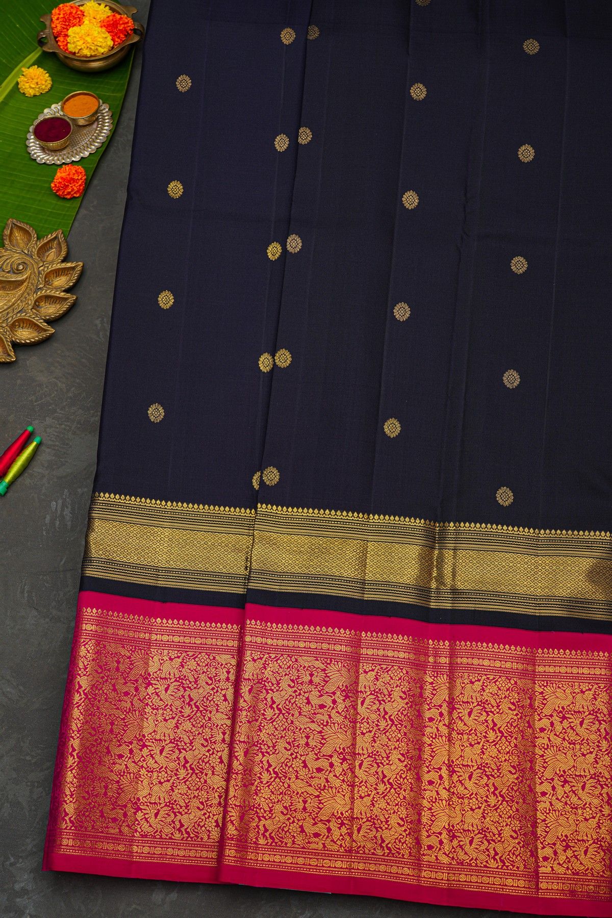 Kanchipuram Silk Navy Blue Saree