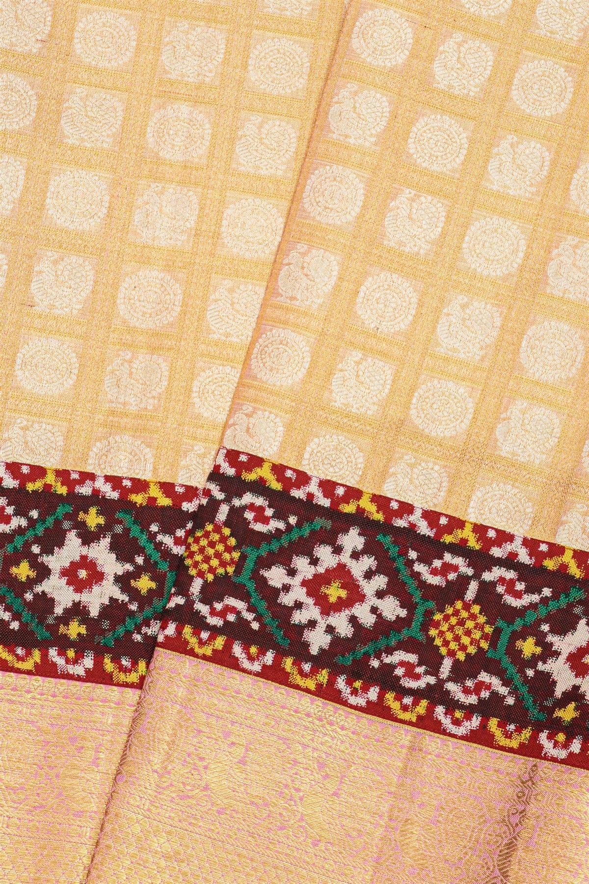Fusion Silk Gold Peach Ikat Patola Zari Border Saree