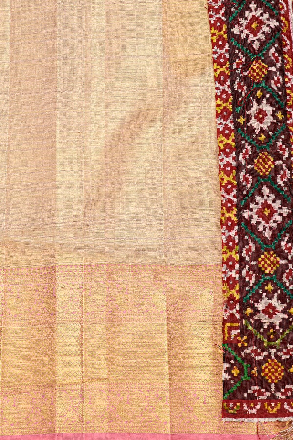 Fusion Silk Gold Peach Ikat Patola Zari Border Saree
