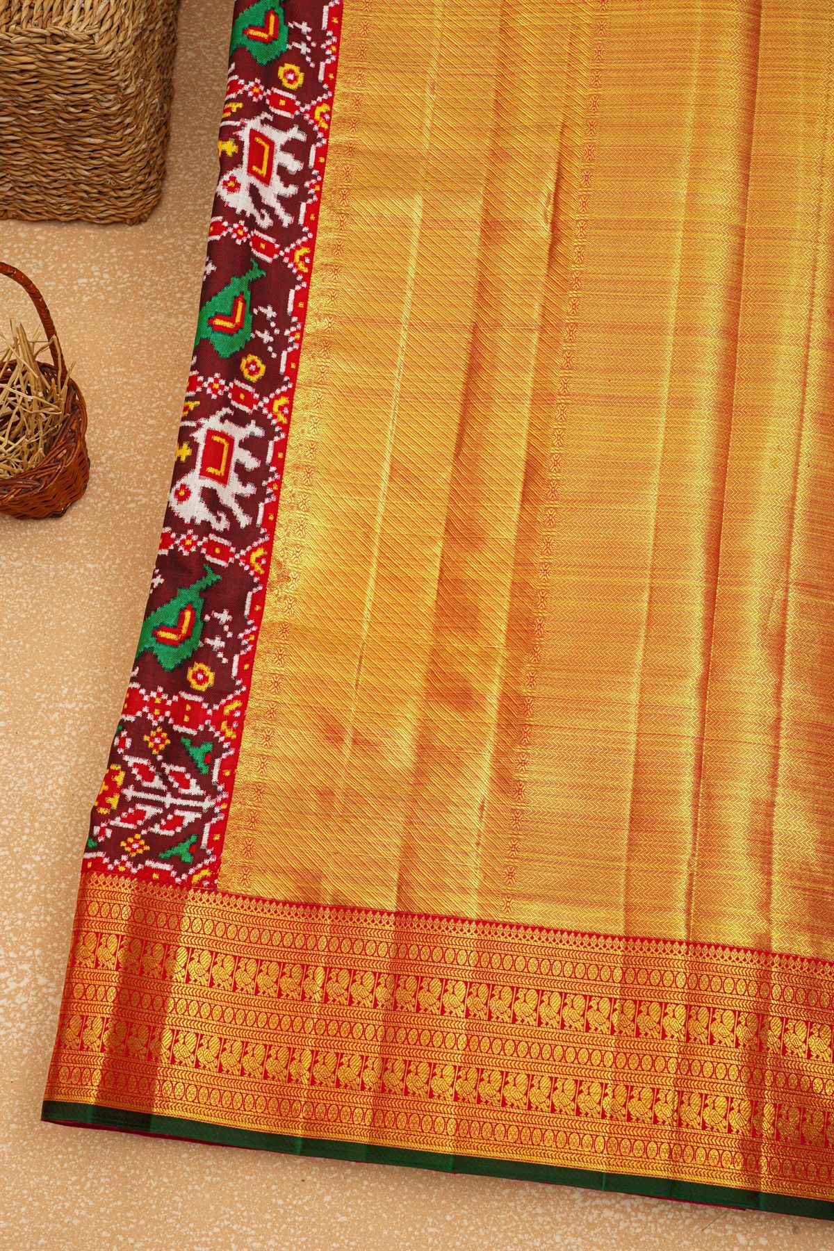 Fusion Silk Gold Ikat Patola Zari Border Saree
