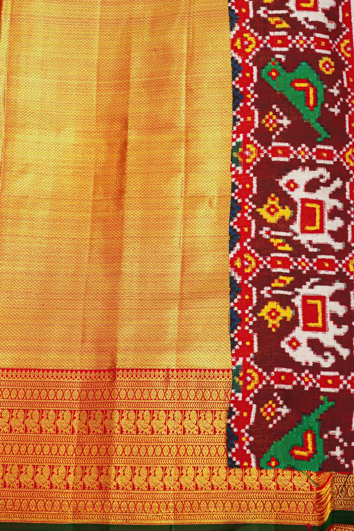 Fusion Silk Gold Ikat Patola Zari Border Saree