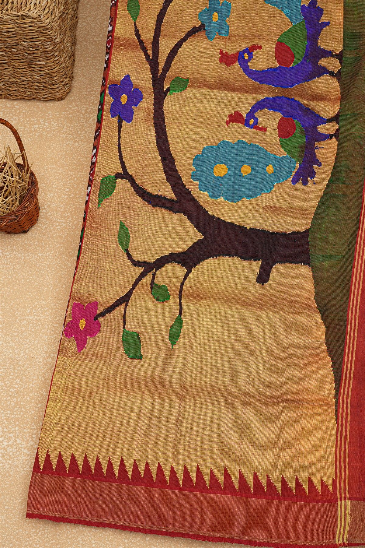 Patola Silk Maroon Saree With Paithani Pallu