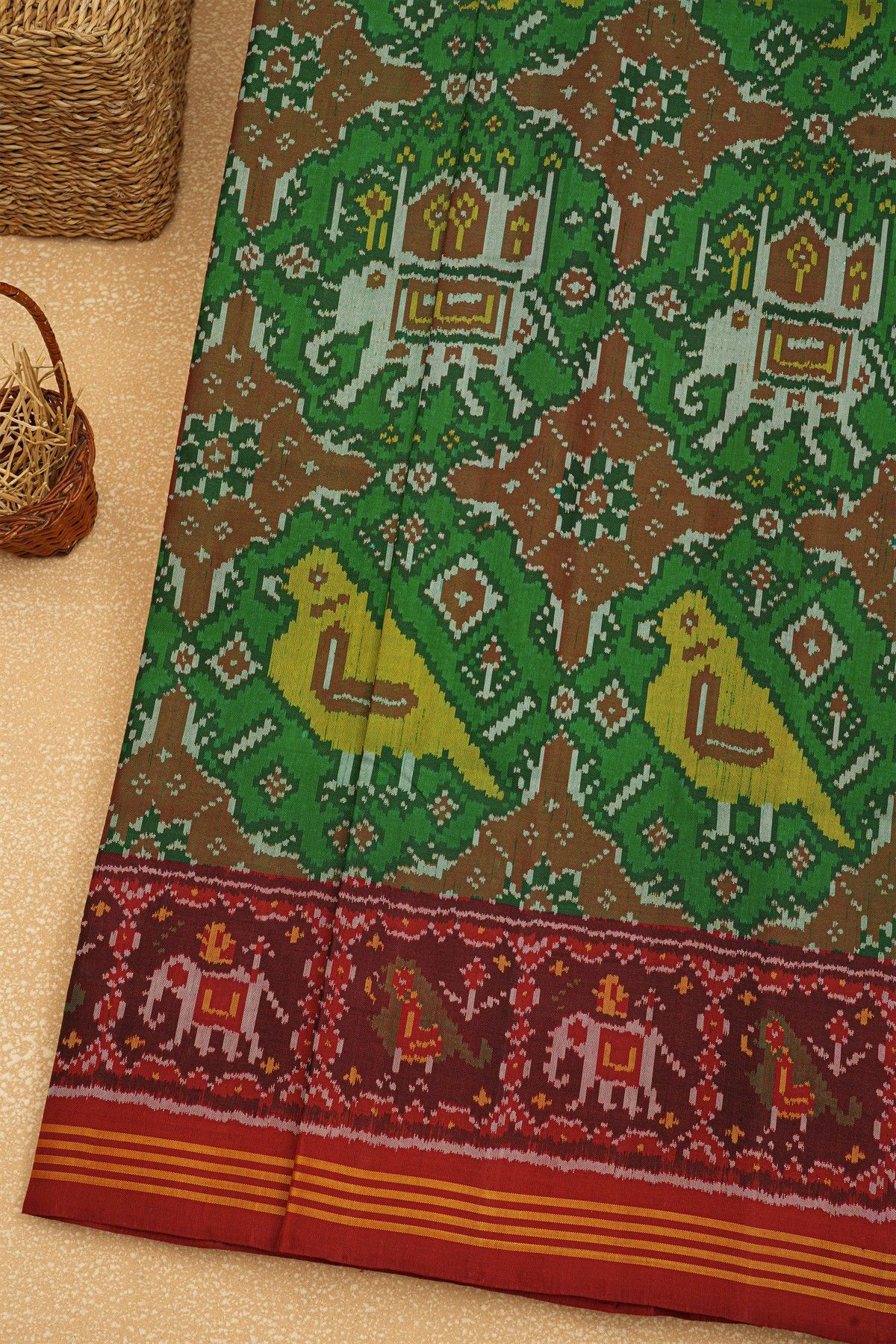 Patola Silk Parrot Green Saree