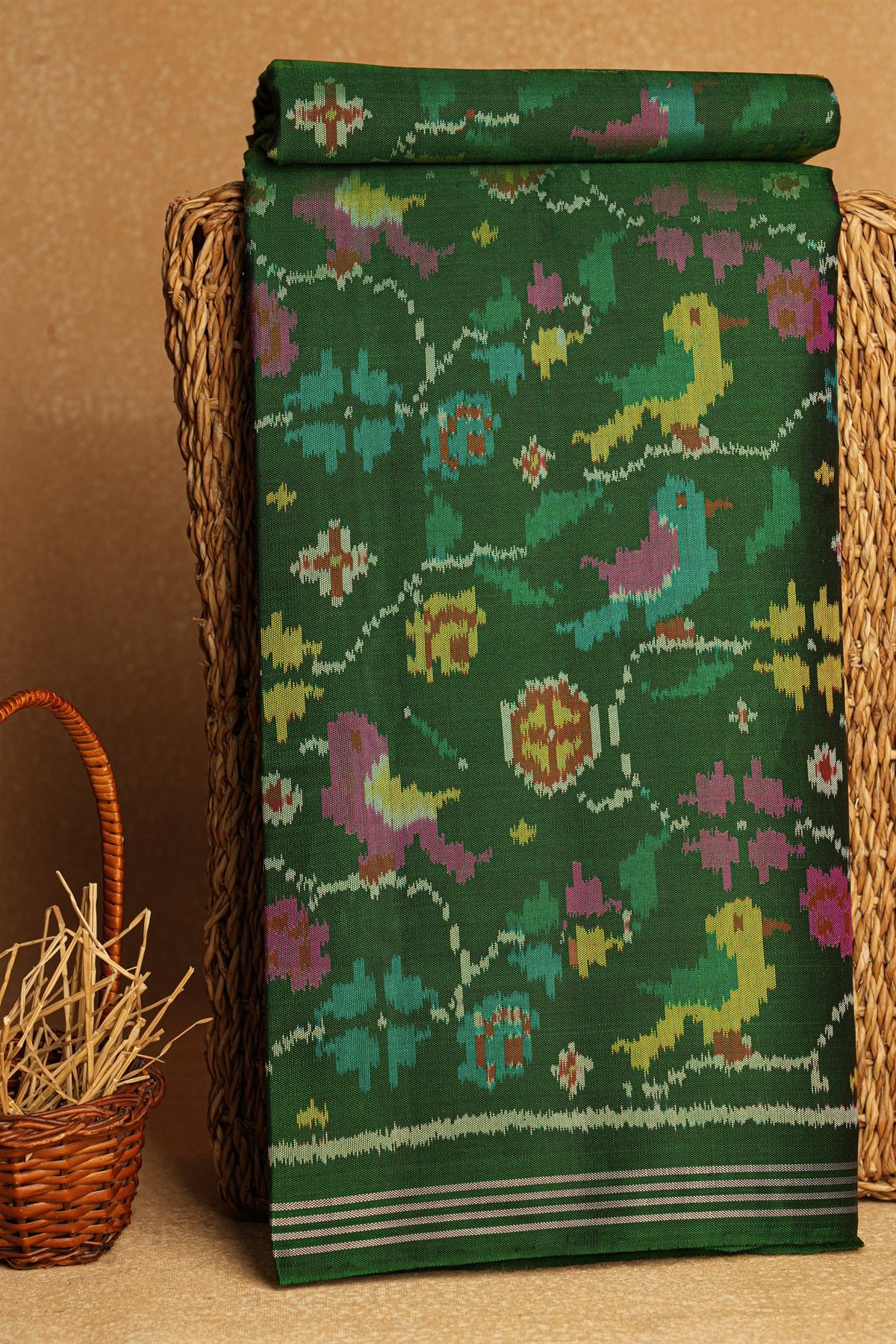 Patola Silk Bottle Green Saree