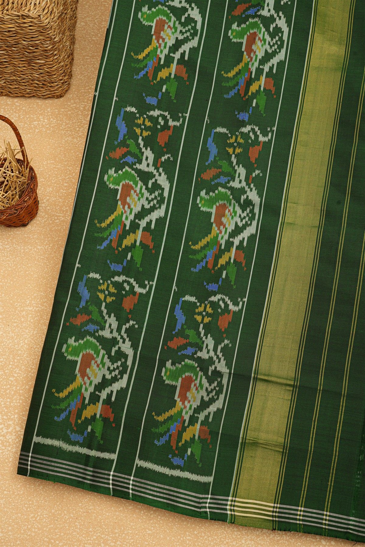 Patola Silk Bottle Green Saree