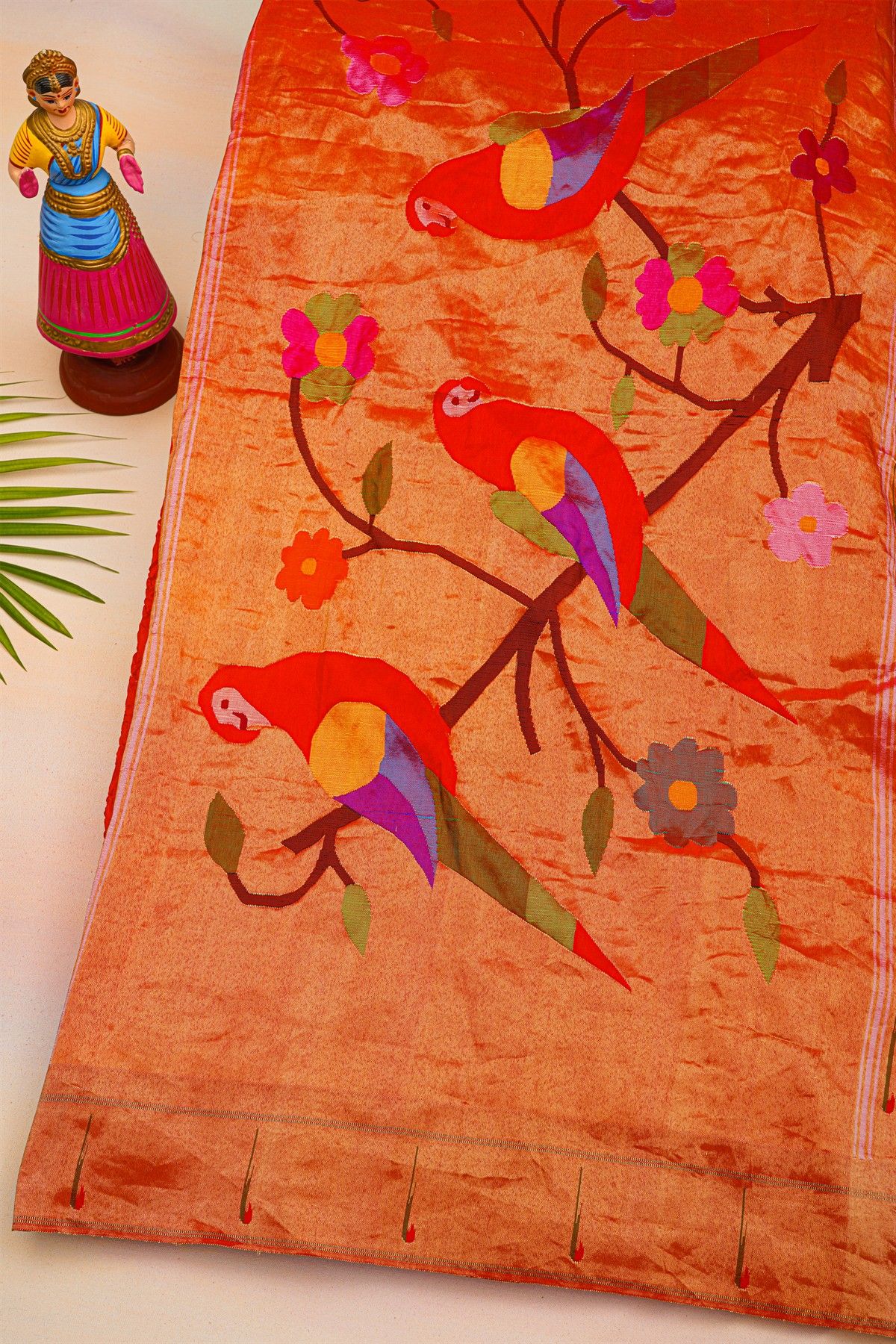 Bandhani Silk Red Saree With Paithani Border