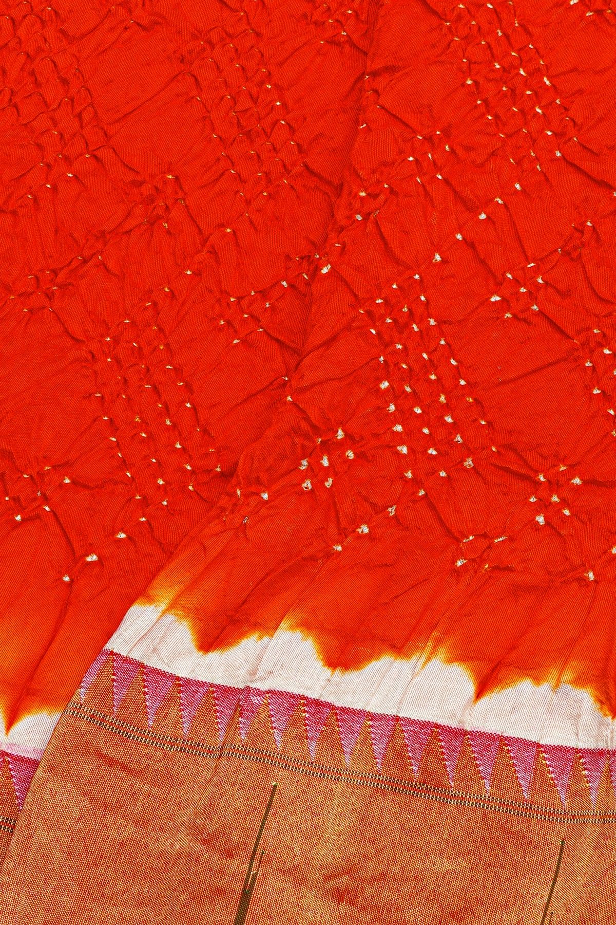 Bandhani Silk Red Saree With Paithani Border
