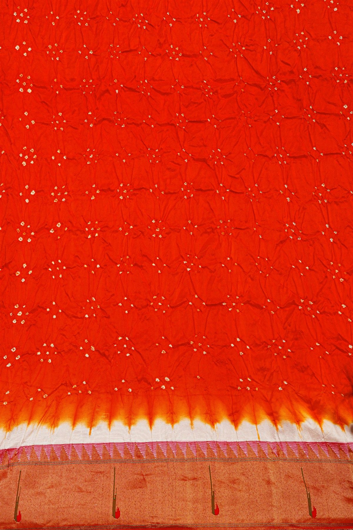 Bandhani Silk Red Saree With Paithani Border