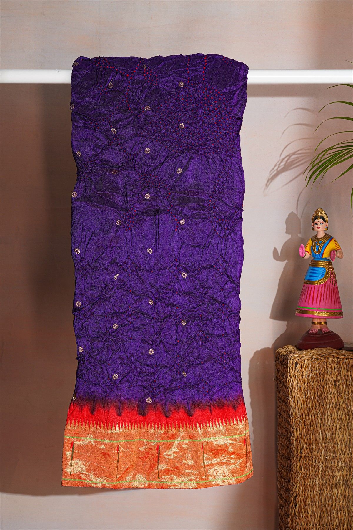 Bandhani Silk Navy Blue Saree With Paithani Border