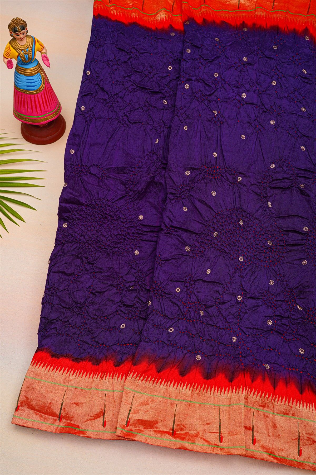 Bandhani Silk Navy Blue Saree With Paithani Border