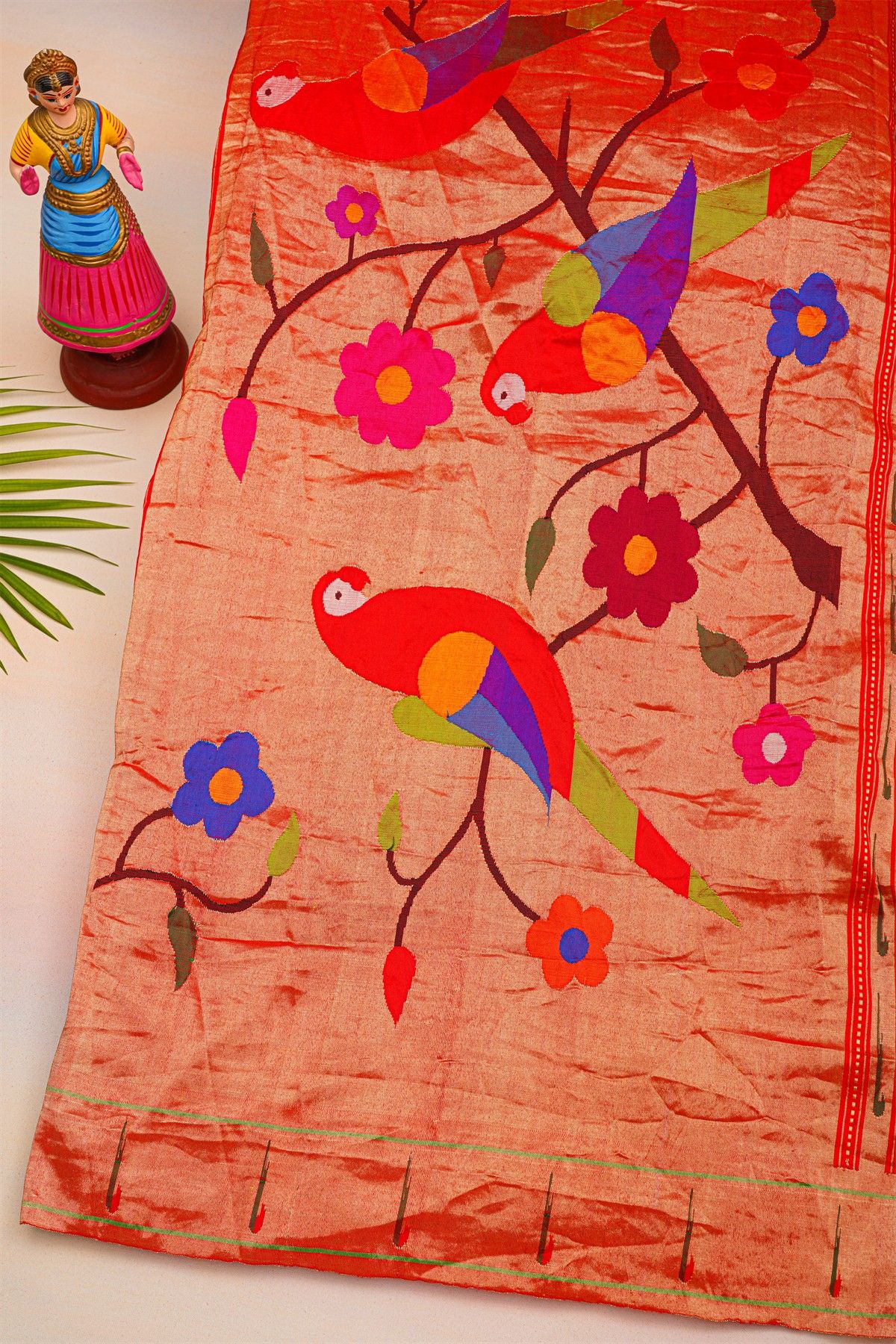 Bandhani Silk Navy Blue Saree With Paithani Border