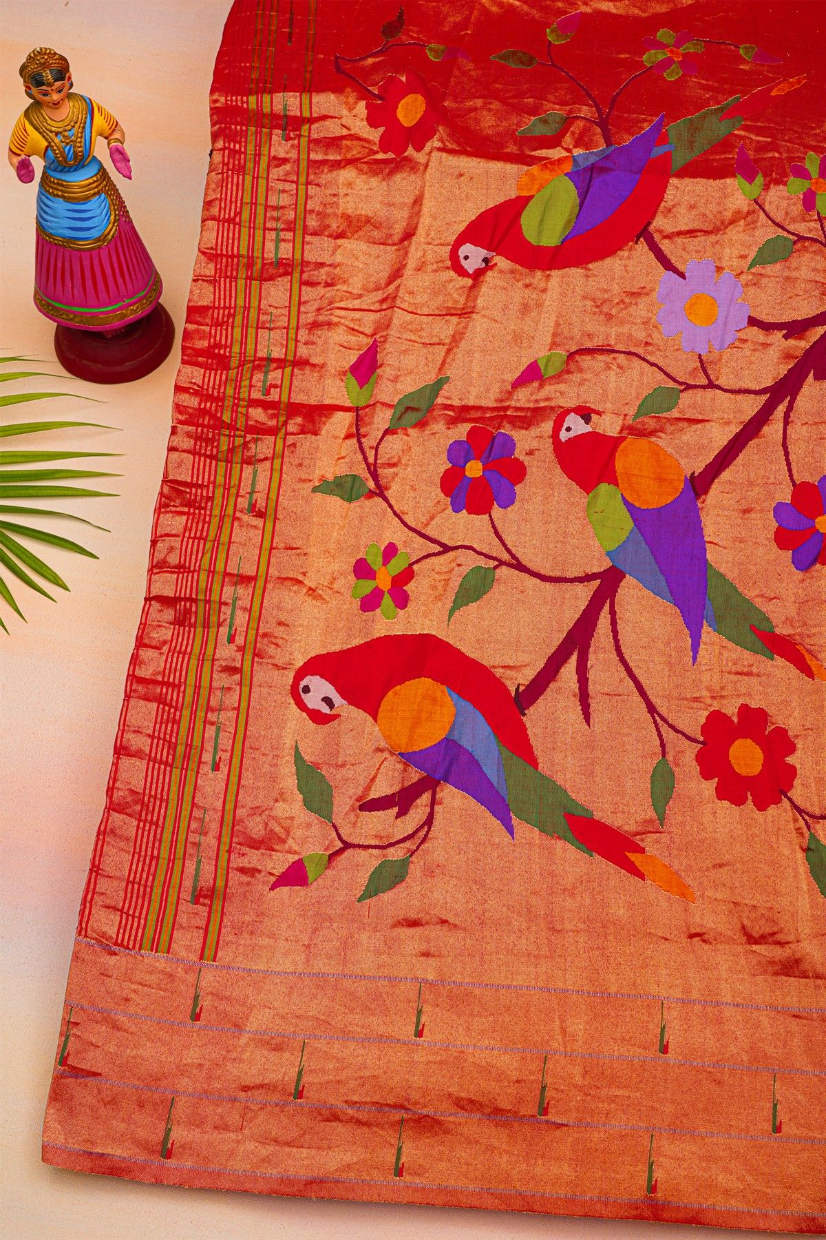 Bandhani Silk Dark Wine Saree With Paithani Border