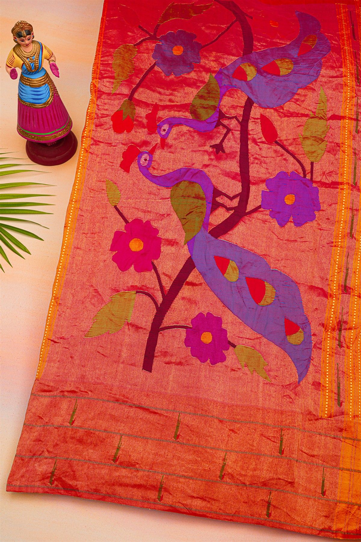 Bandhani Silk Red Saree With Paithani Pallu