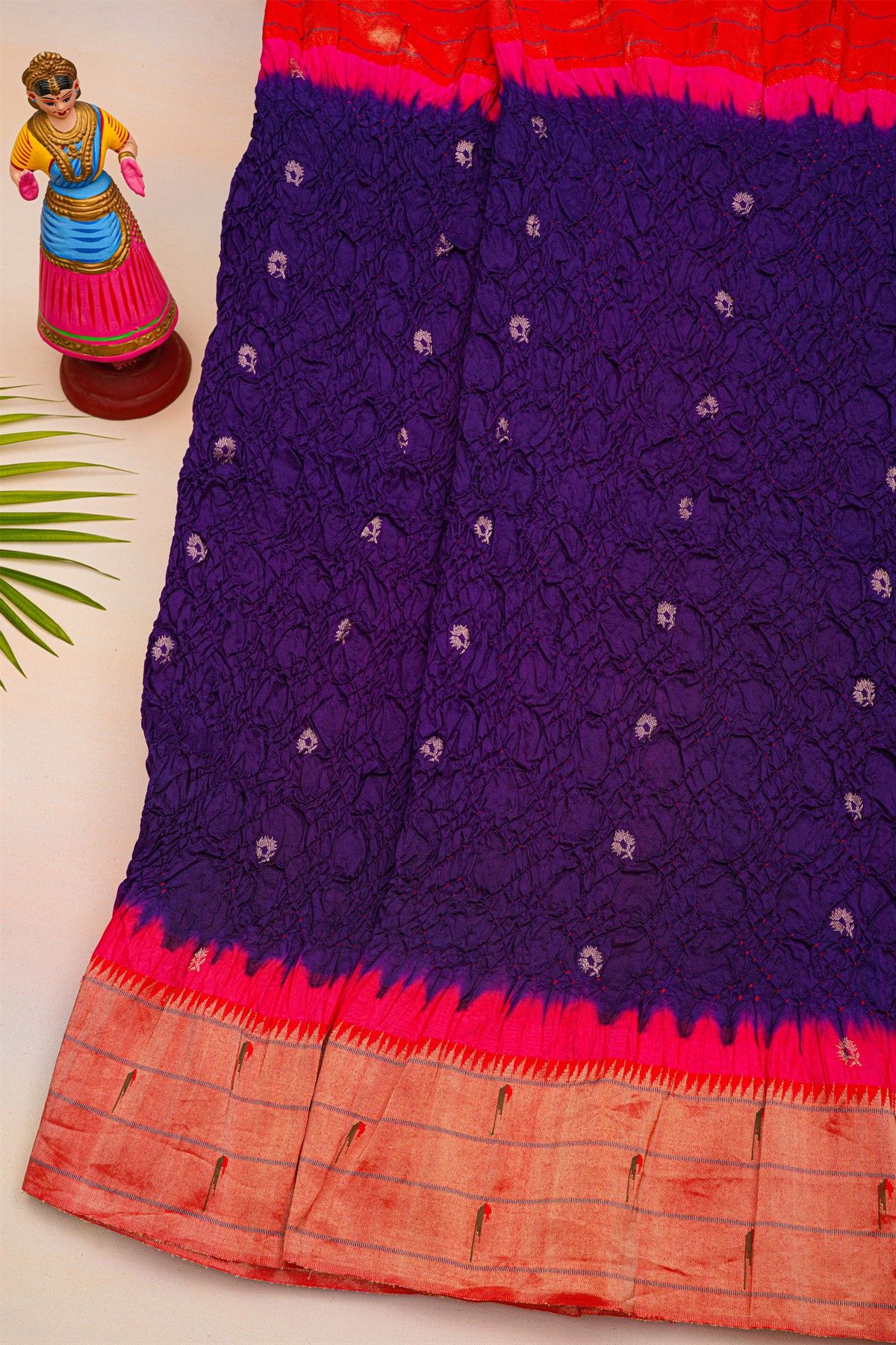 Bandhani Silk Navy Blue Saree With Paithani Border