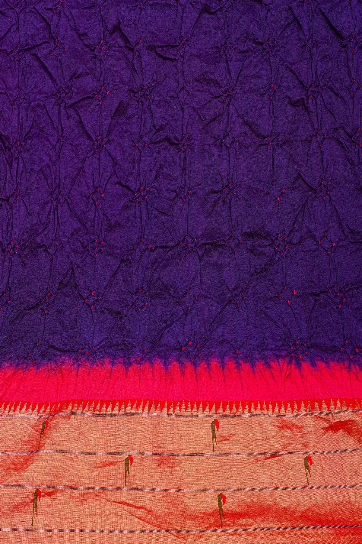 Bandhani Silk Navy Blue Saree With Paithani Border