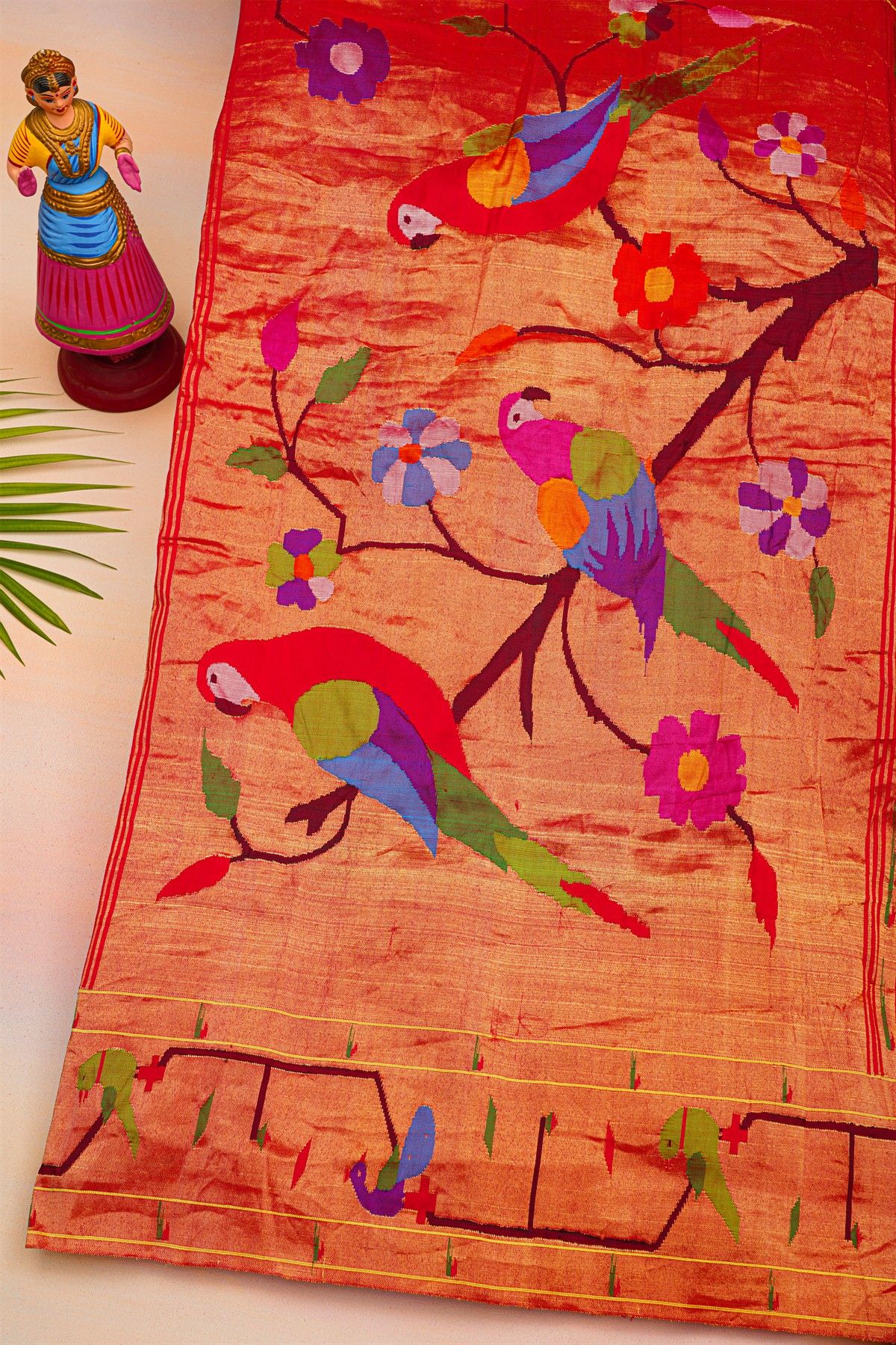 Bandhani Silk Brown Saree With Paithani Border