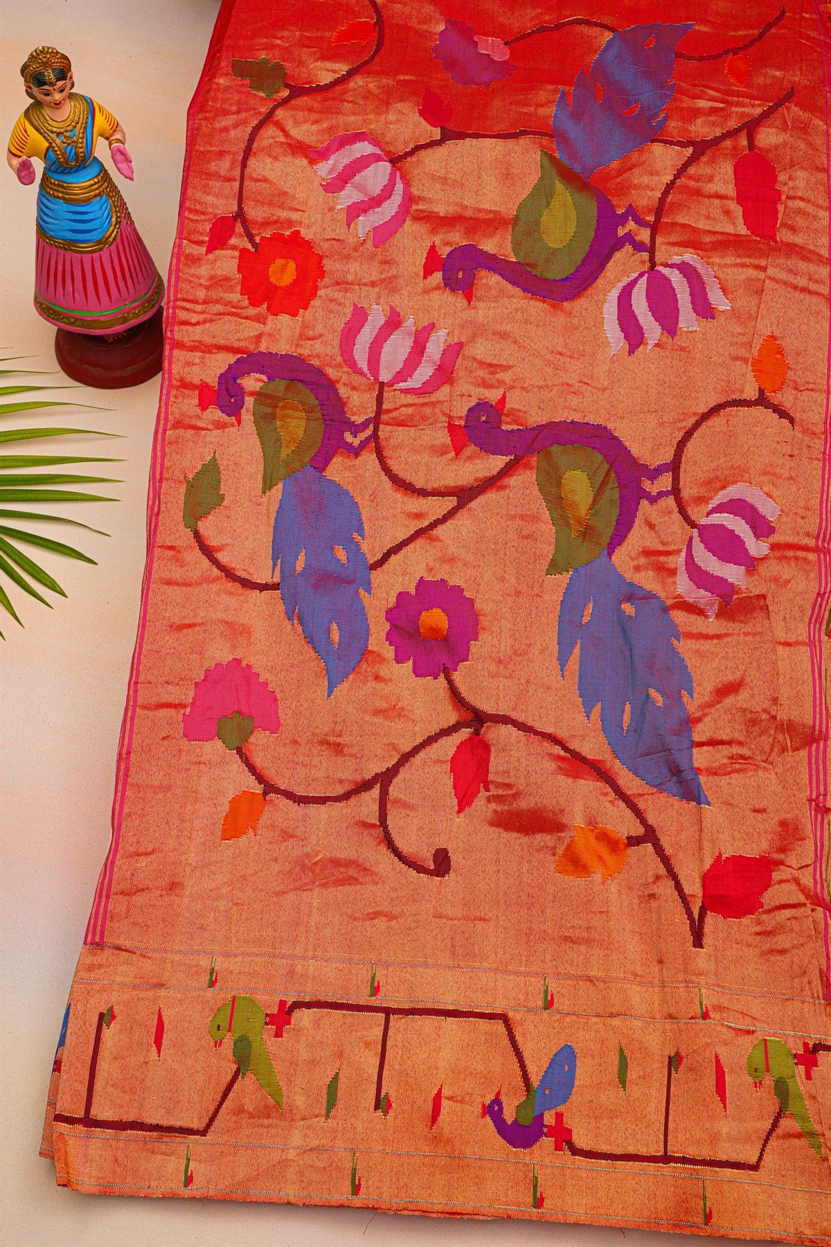 Bandhani Silk Navy Blue Saree With Paithani Border