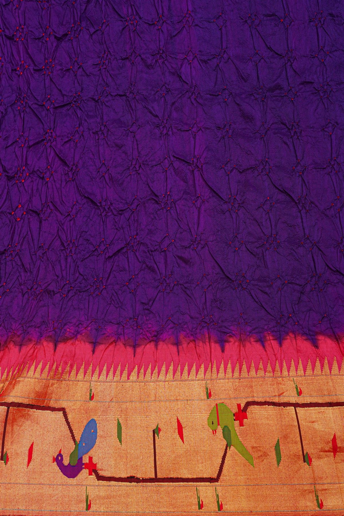 Bandhani Silk Navy Blue Saree With Paithani Border
