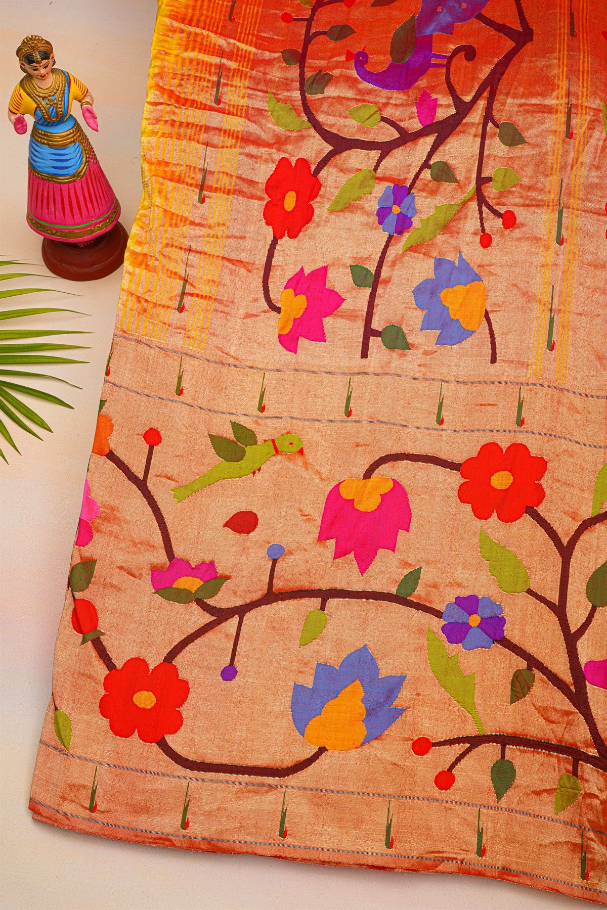 Bandhani Silk Green Saree With Paithani Border