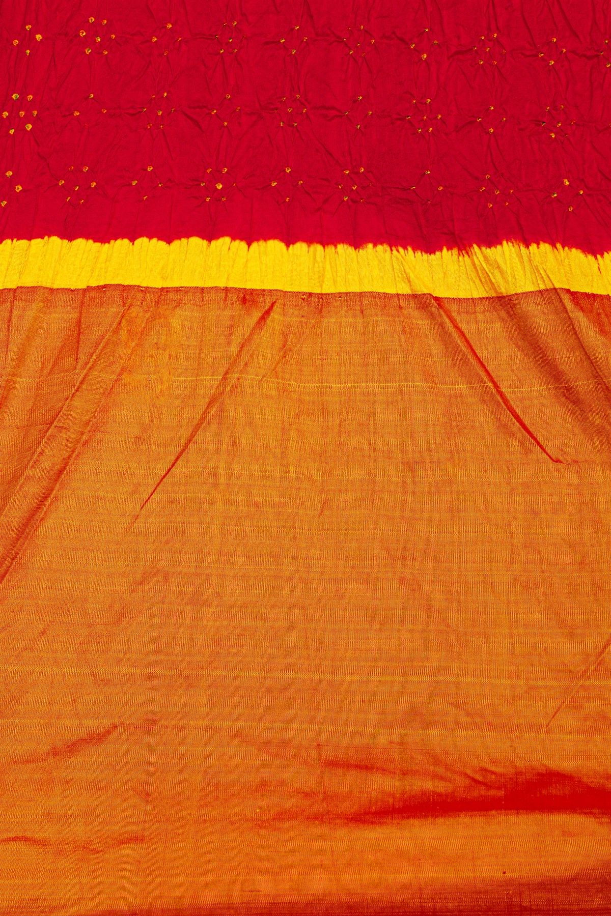 Bandhani Silk Red Saree Florals In Bandhani Print And Paithani Border