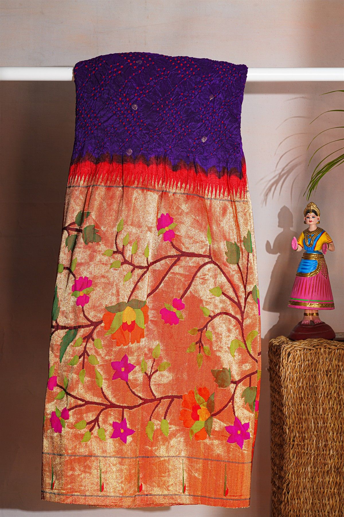 Bandhani Silk Purple Bandhani Print Saree With Paithani Border