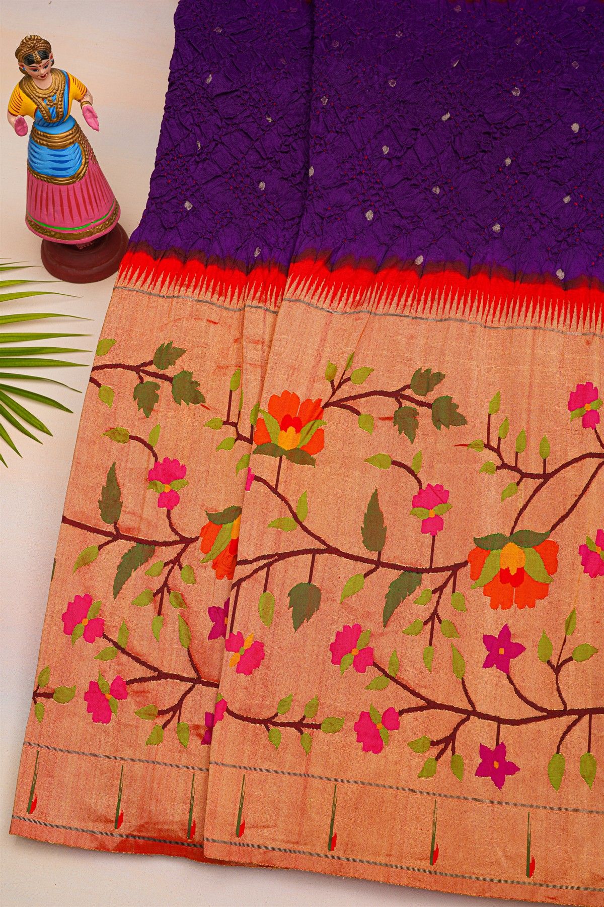Bandhani Silk Purple Bandhani Print Saree With Paithani Border
