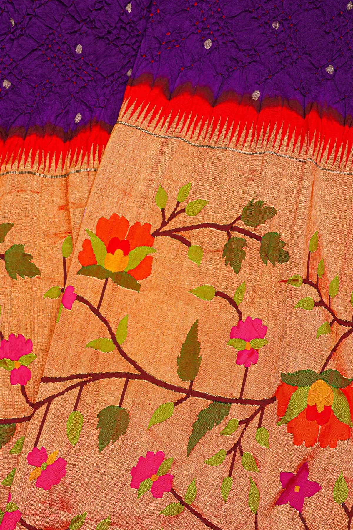 Bandhani Silk Purple Bandhani Print Saree With Paithani Border