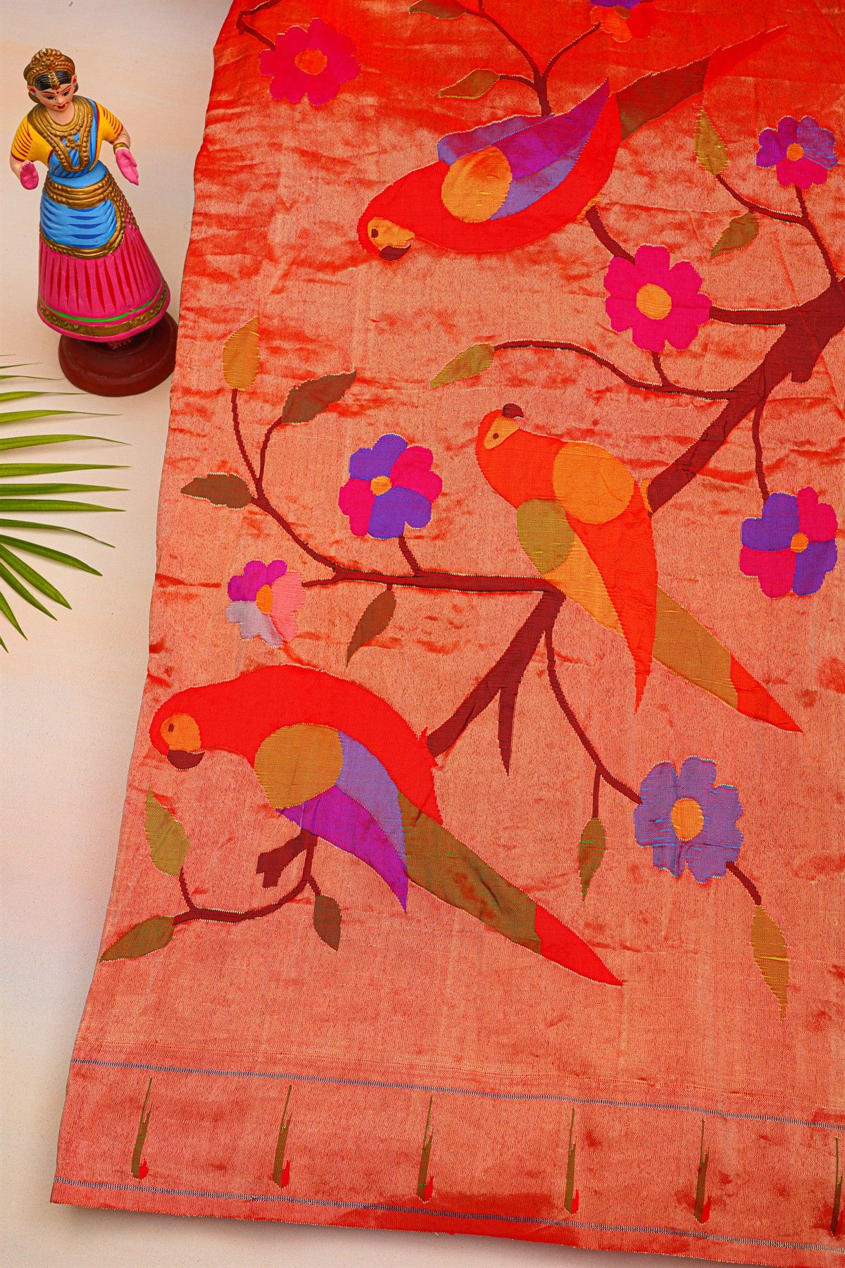 Bandhani Silk Bottle Green Saree With Paithani Border