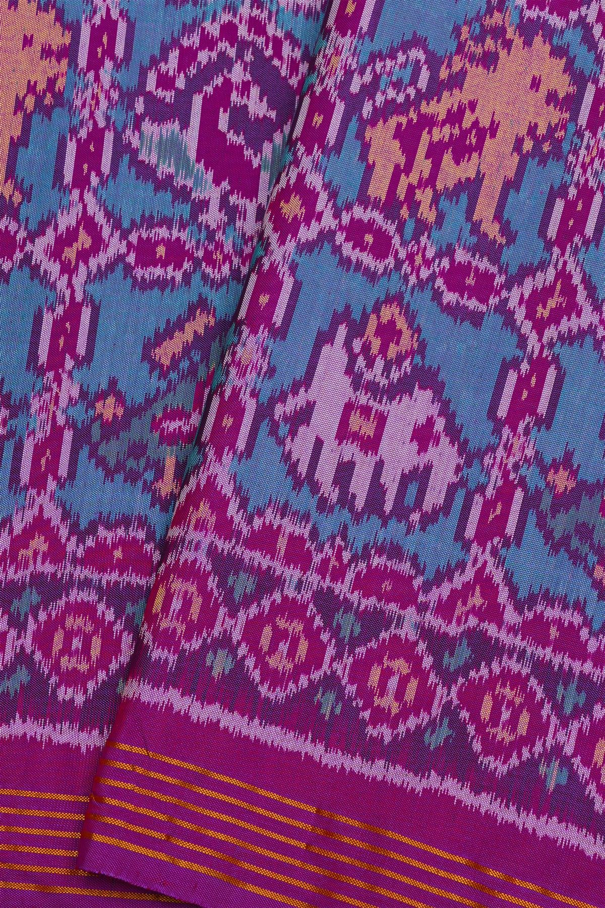 Patola Silk Purple Saree With Florals And Leaves Body And Self Florals And Leaves Border