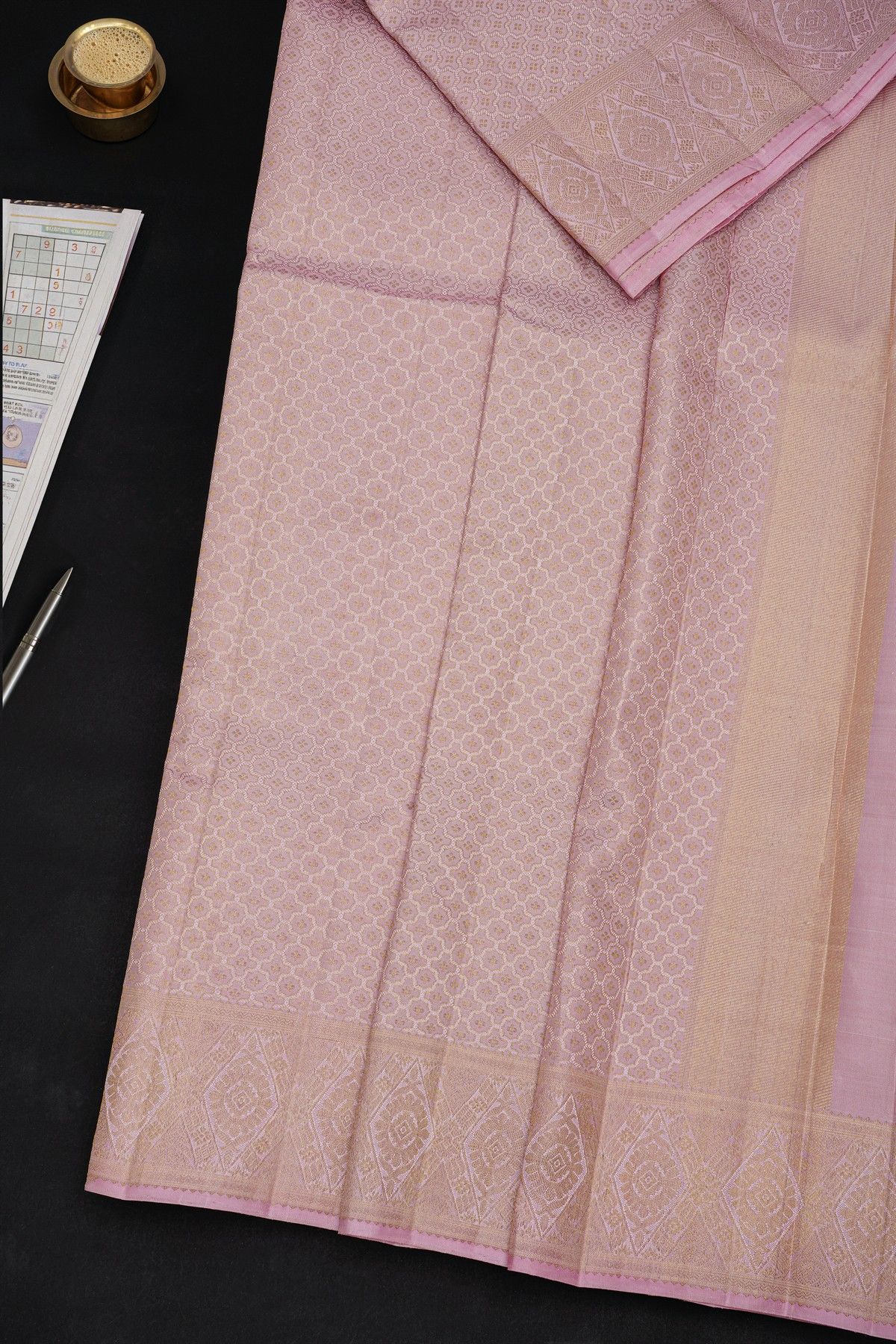Kancheepuram Silk Lavender Dhoti With Florals In Curvy Shapes