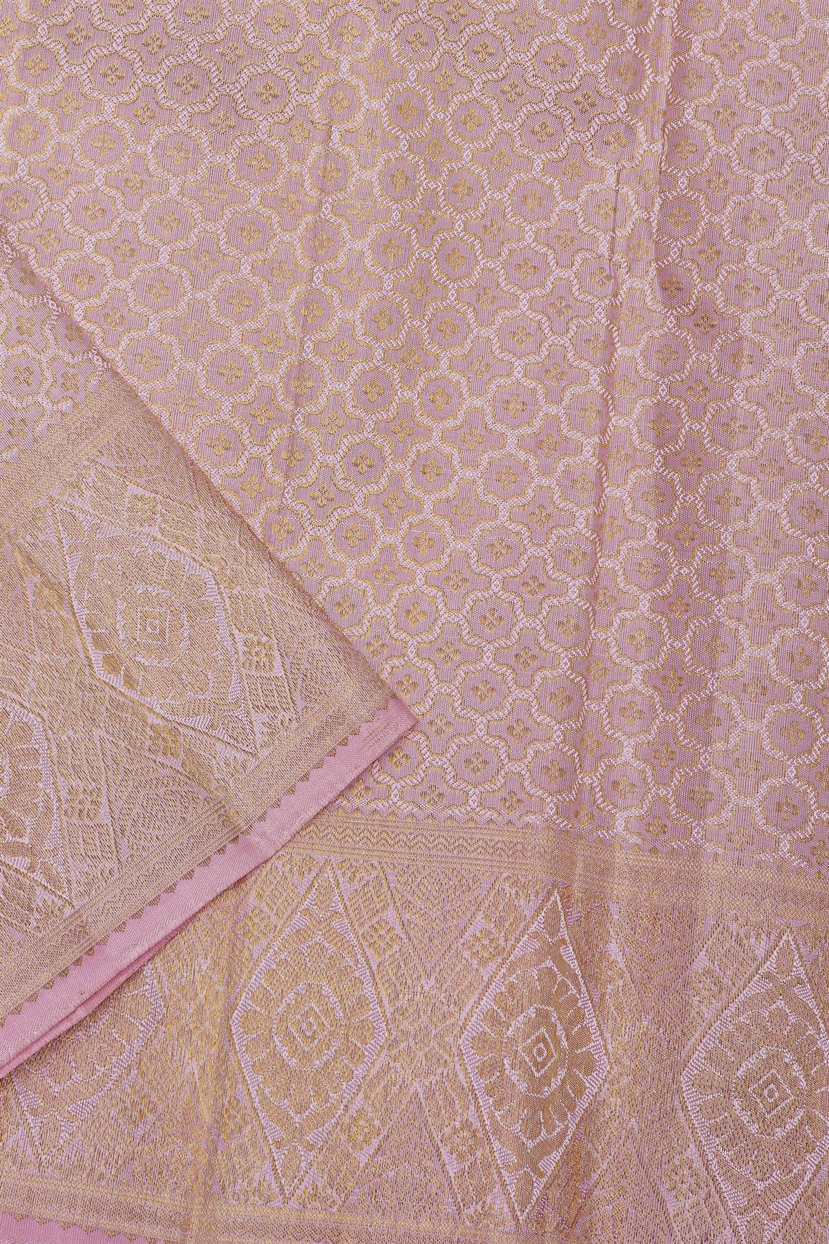 Kancheepuram Silk Lavender Dhoti With Florals In Curvy Shapes