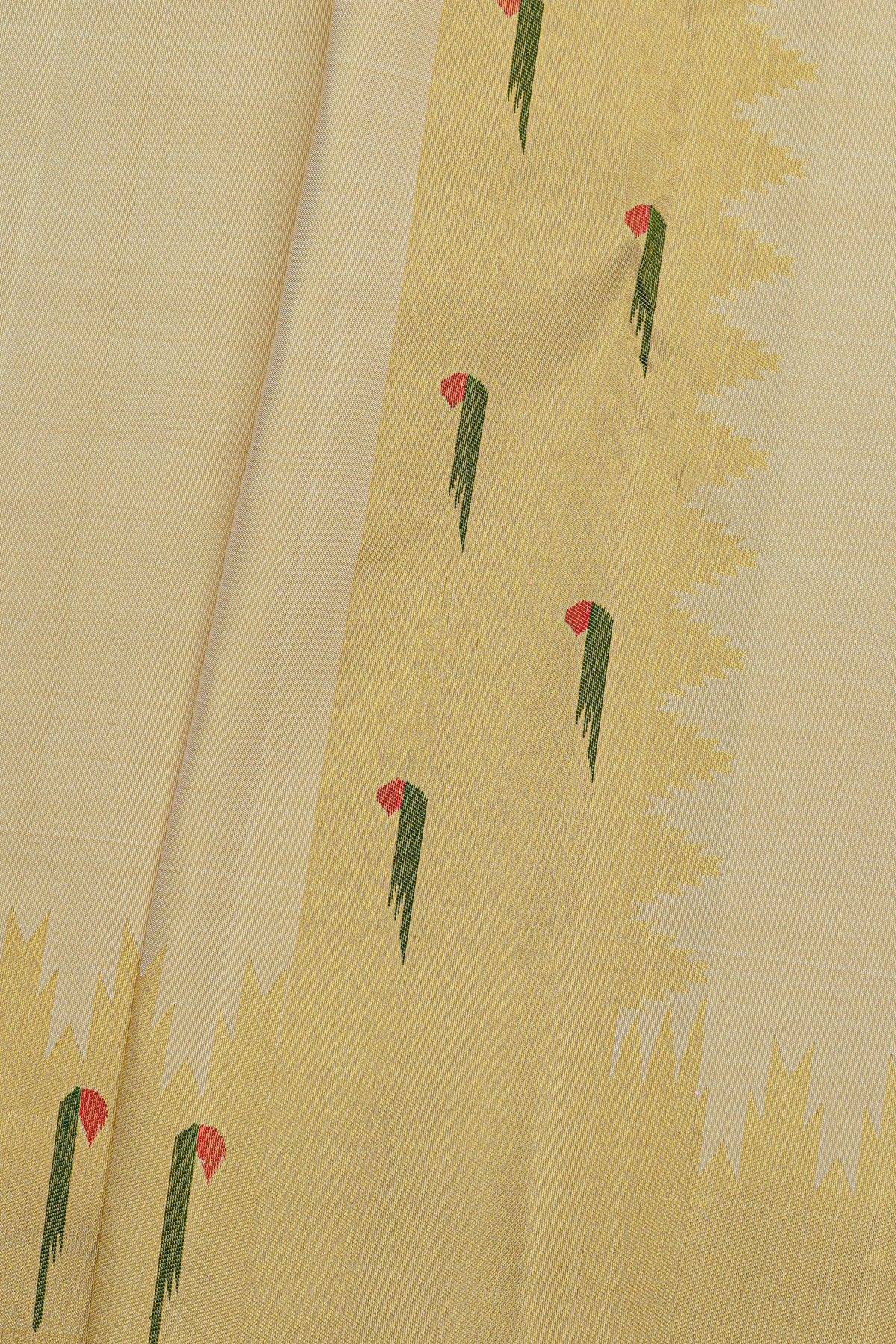 Kancheepuram Silk Cream Dhoti With Muniya Buttis Temple Border