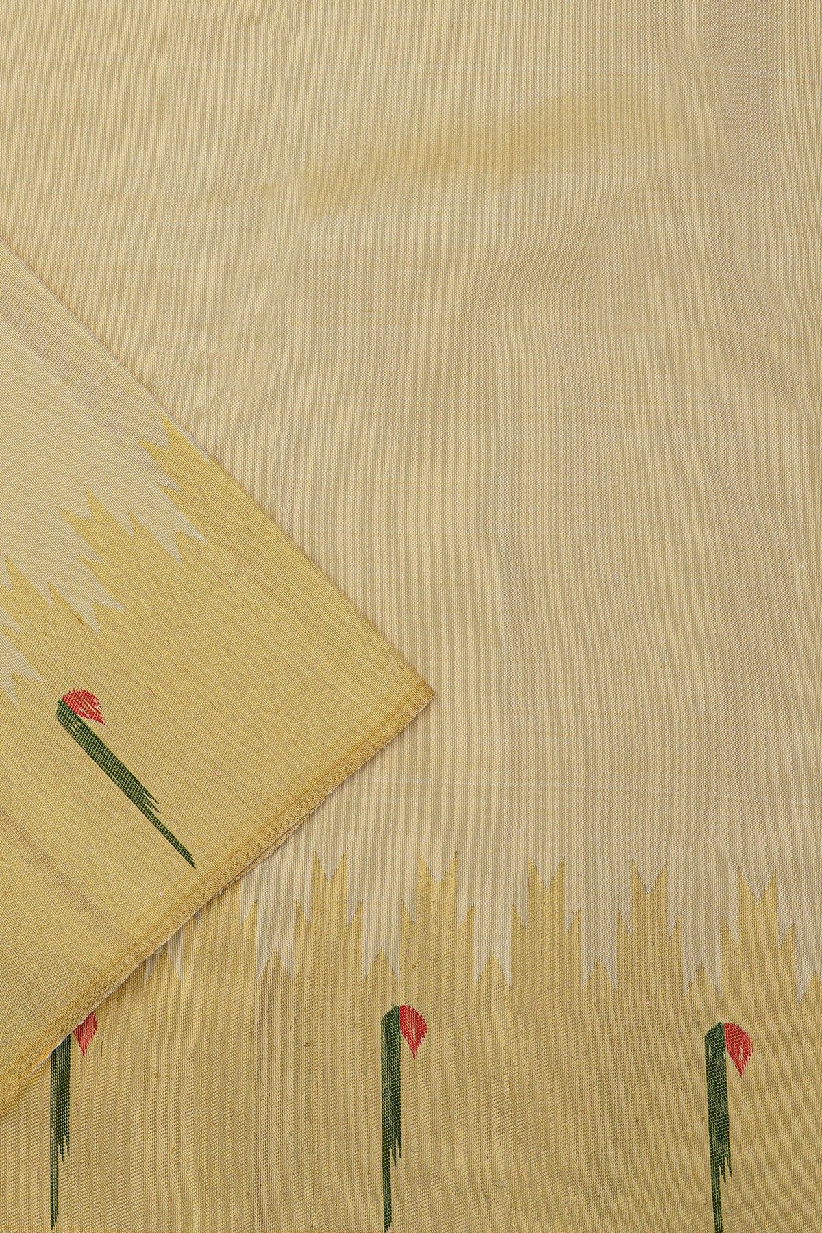 Kancheepuram Silk Cream Dhoti With Muniya Buttis Temple Border
