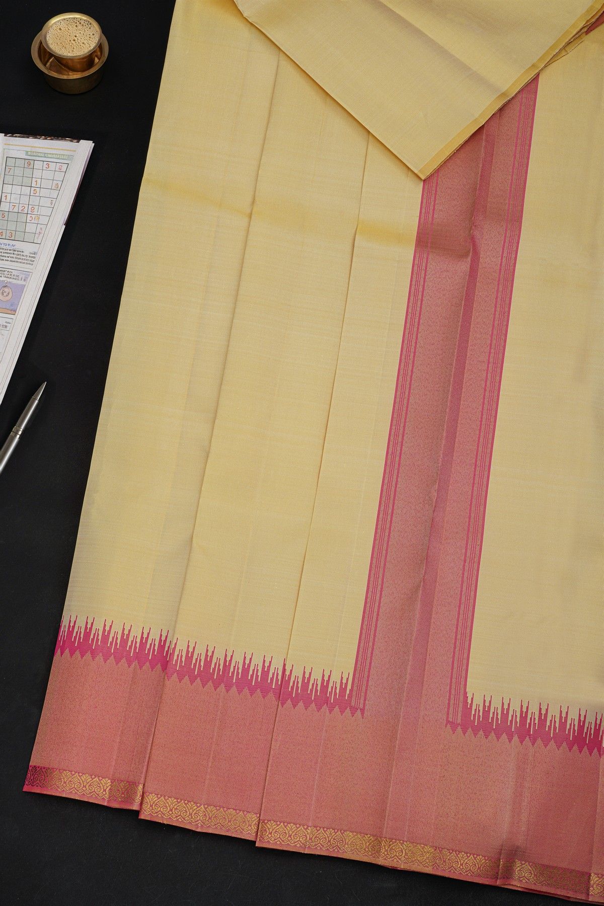 Kancheepuram Silk Cream Dhoti With Contrast Kaddi Border
