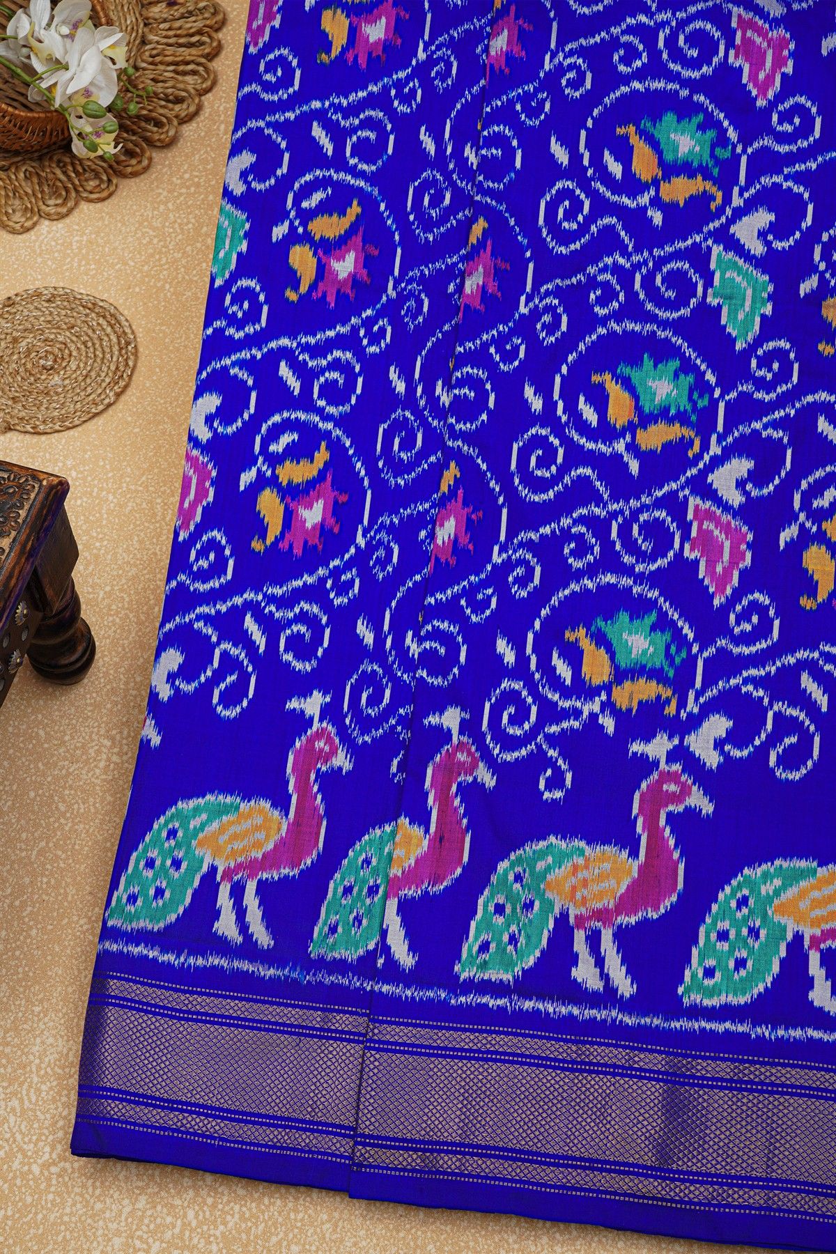 Ikat Silk Royal Blue Saree