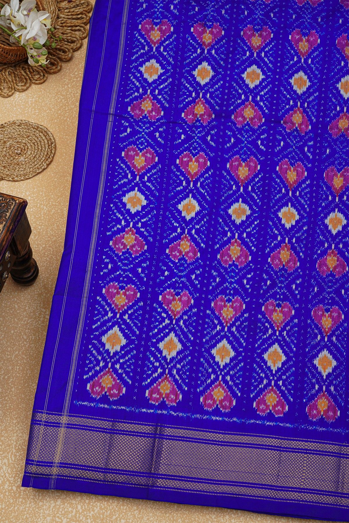 Ikat Silk Royal Blue Saree