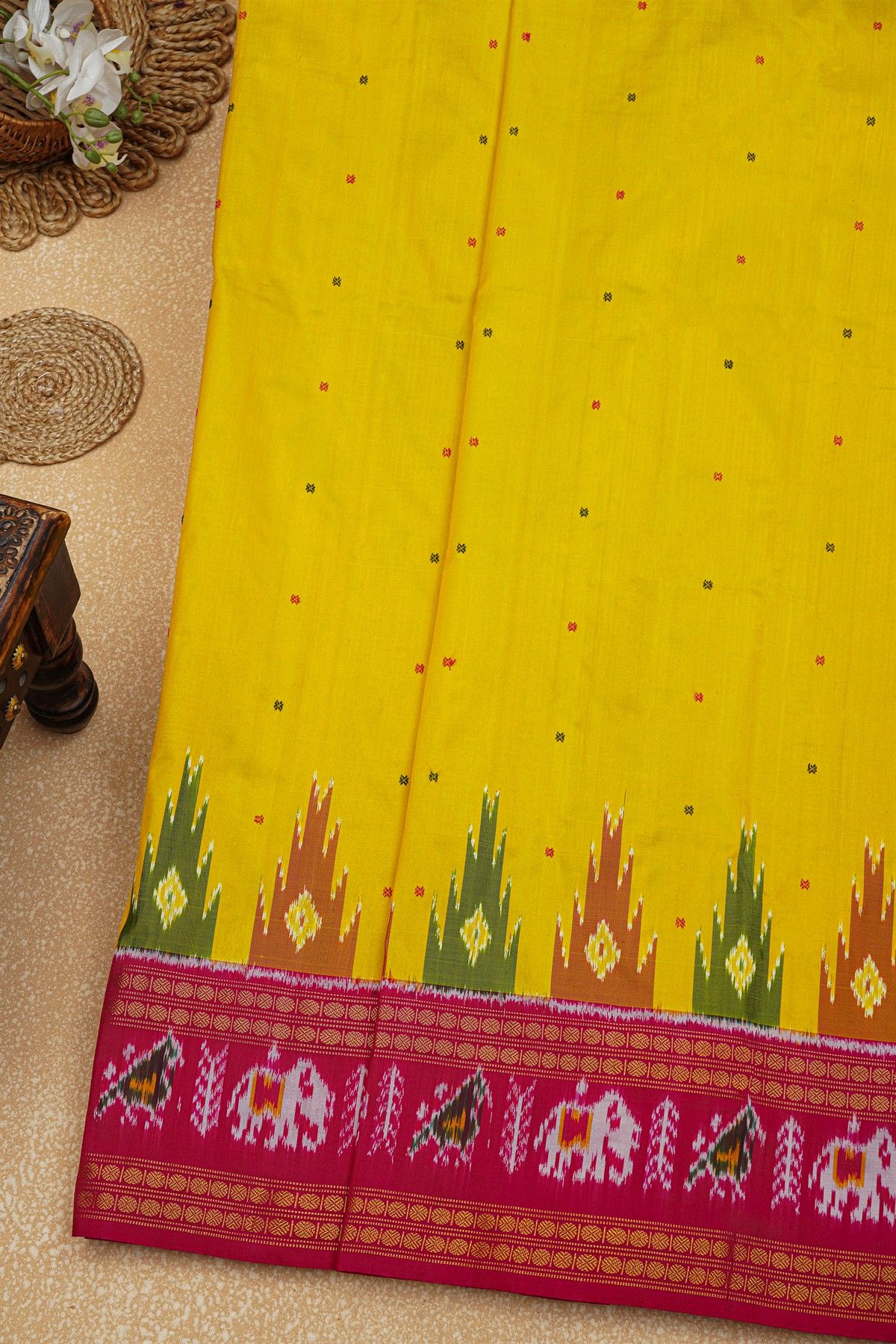 Ikat Silk Yellow Saree