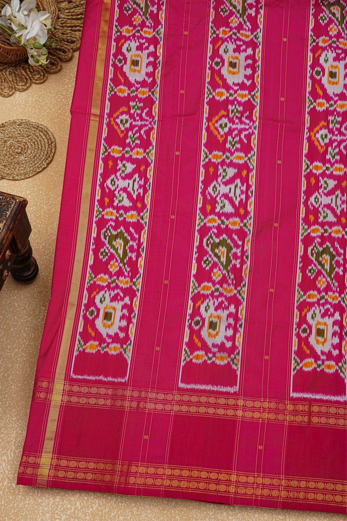 Ikat Silk Yellow Saree