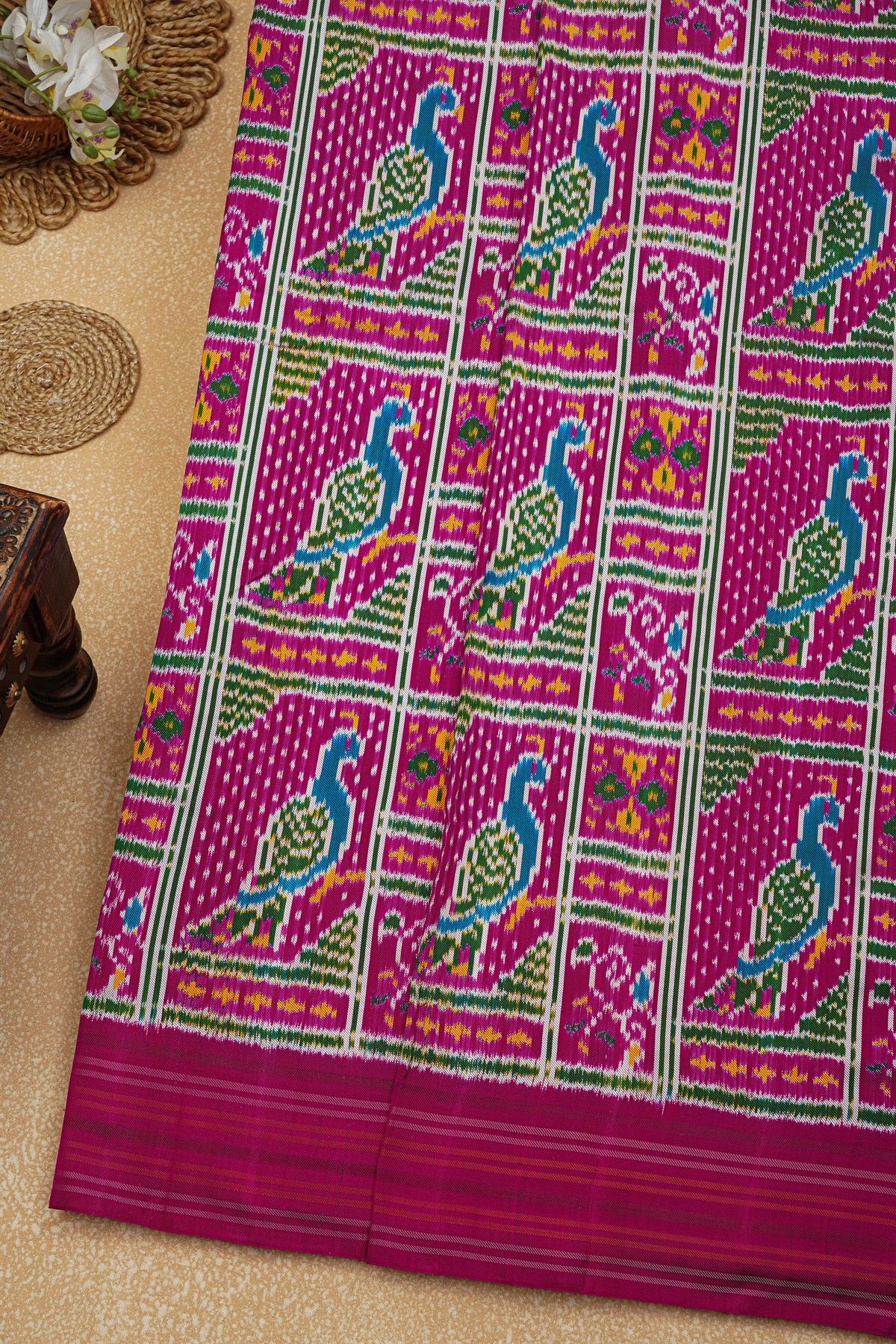 Ikat Silk Pink Saree