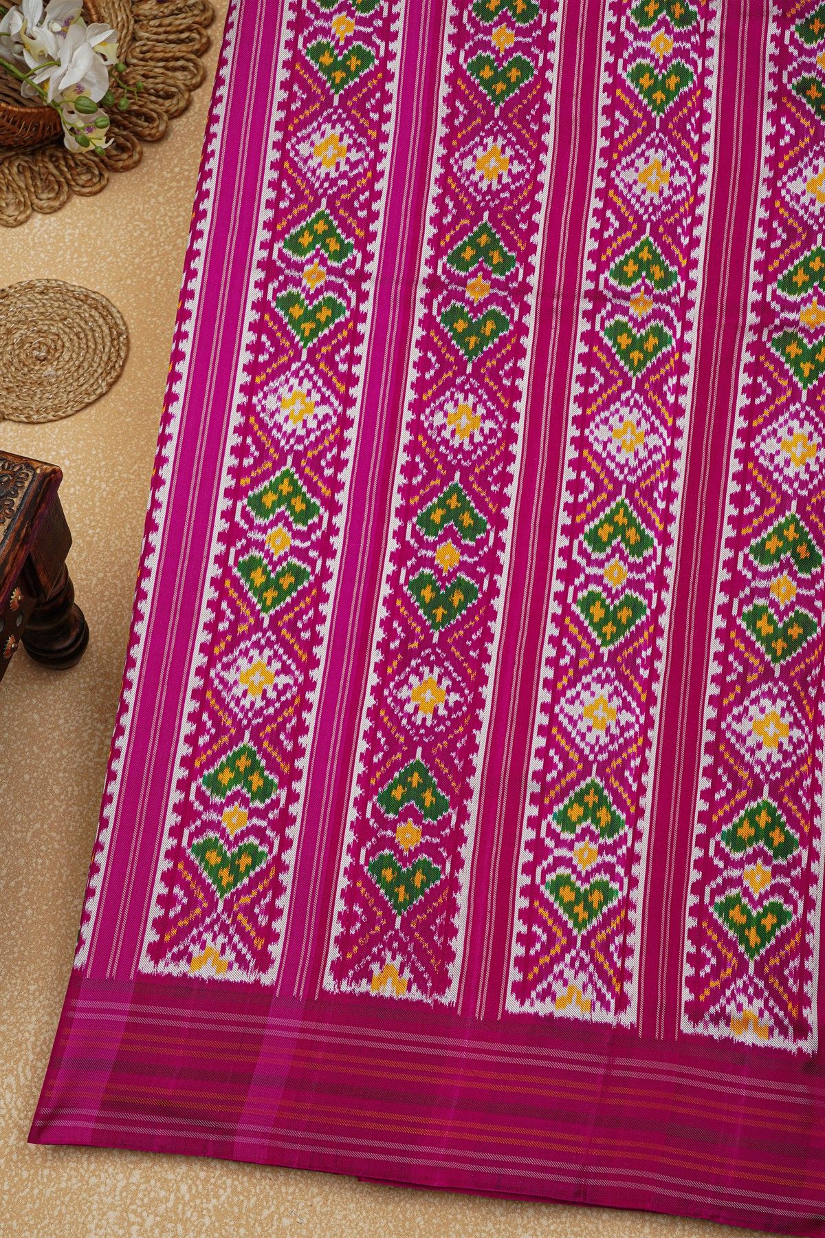Ikat Silk Pink Saree